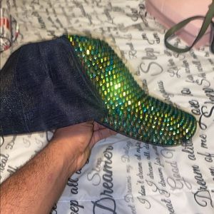 Green shiny bling bling blue Jean dark blue Jean hat